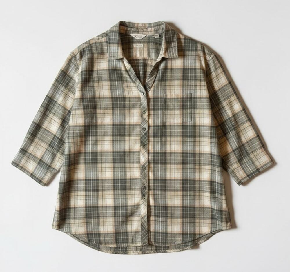 Weatherproof Vintage Flannel Shirt Cabincore Plaid Green 3/4 Sleeve Sz XXL